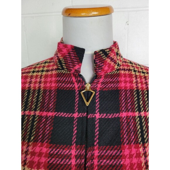 Vintage Dutchmaid Pink Red Plaid Wool Tweed Poncho w. Fringe Jr. Miss 16-18 - Picture 3 of 8